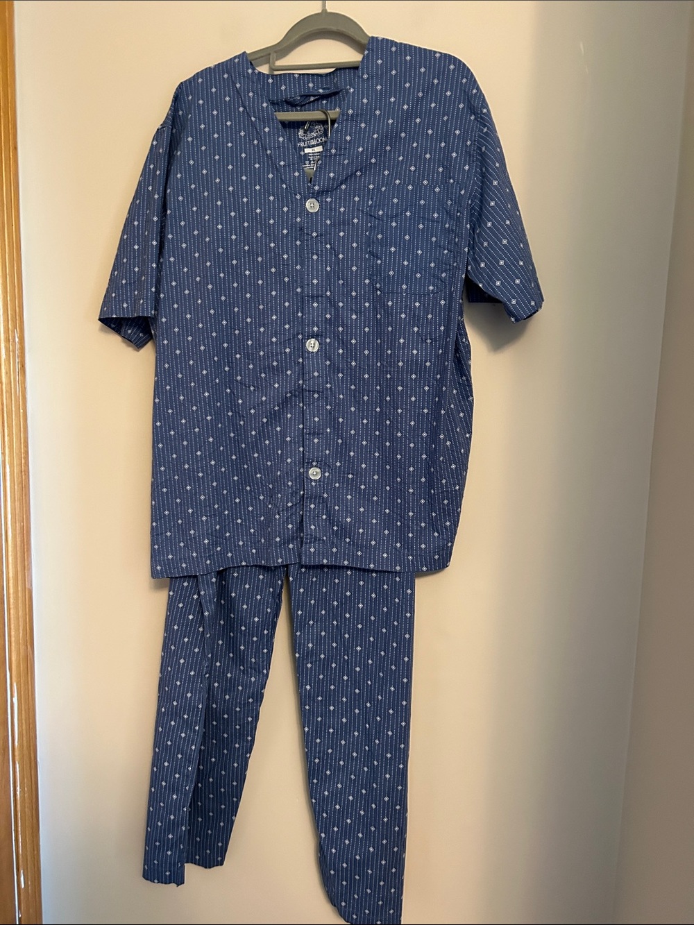 Fruit of the Loom men’s cotton PJs blue with white  diamond/stripe size XL
